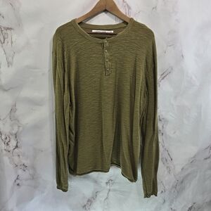 Thomas Payne Shirt Mens Large Pea Green Thermal Long Sleeve Henley Button